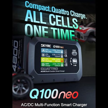 GoolRC Q100neo AC/DC Multi-Function Smart Charger, Lipo Battery Balance Charger Discharger AC 100W DC 240W for 1-4S LiPo/Life/LiIon/LiHV, 1-8S NiMH/NiCd, 3S/6S Pb Batteries