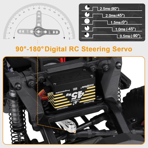 HobbyPark Waterproof RC Servo High Torque Brushless Motor Metal Gear Digital Servo for 1/8 1/10 RC Crawler SCX10 TRX4 RC Truck Car Buggy RC Basher Control Angle 90°-180° (45kg Torque)