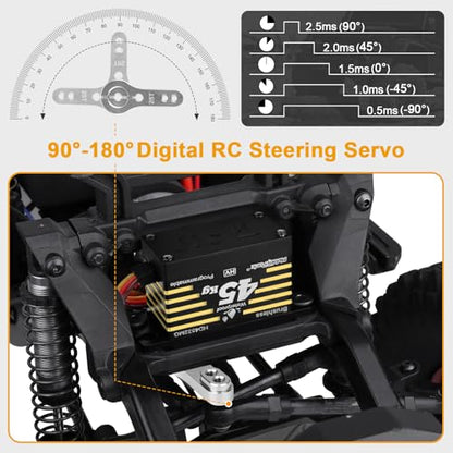 HobbyPark Waterproof RC Servo High Torque Brushless Motor Metal Gear Digital Servo for 1/8 1/10 RC Crawler SCX10 TRX4 RC Truck Car Buggy RC Basher Control Angle 90°-180° (45kg Torque)