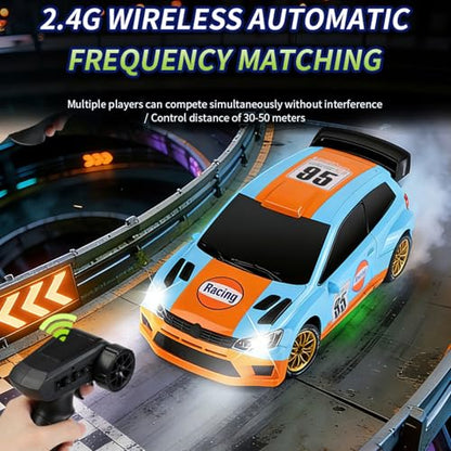GoolRC RC Drift Car, 1/24 Scale Remote Control Car, 4WD RC Rally Car, 2.4GHz High Speed Electric Racing Vehicle with LED Lights and Drifting Tires for Adults (Orange) - color: Orange