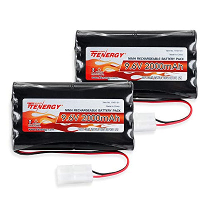 Tenergy 2Pack 9.6V Flat NiMH Battery Packs for RC Car, High Capacity 8-Cell 2000mAh Rechargeable Battery-Pack, Replacement Hobby Pack with Standard Tamiya Connectors - size: 2 Battery Packs