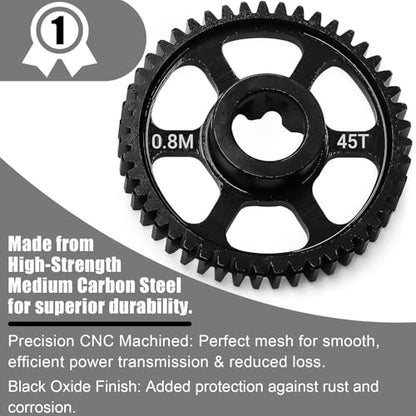 Upgrade Steel Spur Gear 0.8M 45T for Traxxas 1/16 Mini Maxx/Mini XRT, Medium Carbon Steel Differential Gear, Durable Metal Transmission Part, Replacement for 10756 - size: 45T