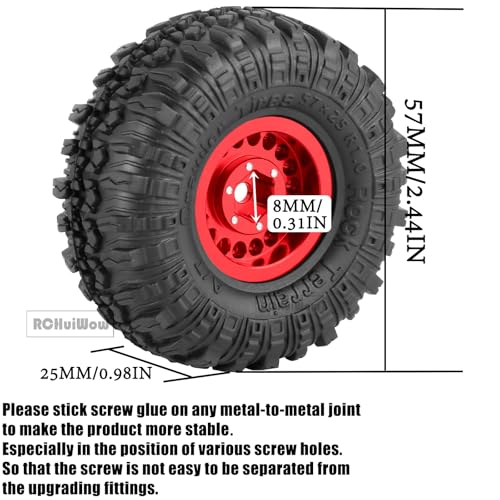 RC 1.0 Beadlock Wheels and Tires for 1/18 TRX4M,1/24 SCX24 RC Crawler,Alloy Aluminium RC Wheels 1.0 Beadlock Rims Soft Rubber Tires,4PCS,Red - color: Red(4pcs)