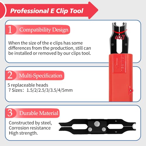 E Clips Assortment Kit with Removal and Installation E Clip Tool - E Clips Tool 350Pcs E Clips on 7 Sizes - 1.5mm 2mm 2.5mm 3mm 3.5mm 4mm 5mm Clip Rings E Clips Tool
