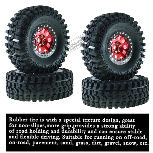 RC 2.2in Tires Tyres & Aluminium 2.2in Beadlock Wheel Rim for 1/10 SCX10 Capra AMG 6x6 TRX4 Gen8 Everest Gen 7 Pro RC Crawler (4PCS Red) - color: Red/2.2wheels-scx10