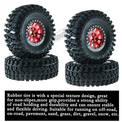 RC 2.2in Tires Tyres & Aluminium 2.2in Beadlock Wheel Rim for 1/10 SCX10 Capra AMG 6x6 TRX4 Gen8 Everest Gen 7 Pro RC Crawler (4PCS Red) - color: Red/2.2wheels-scx10