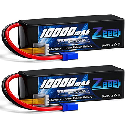 Zeee 6S Lipo Battery 10000mAh 22.2V 120C Soft Pack RC Battery EC5 Connector with Metal Plates for RC Car Truck Desert Racer RC Tank RC Hobbies(2 Pack)