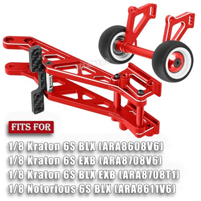 Aluminum Wing Mount & Wheelie Bar Set Upgrades Part for 1/8 Kraton 6S BLX(EXB),1/8 Notorious 6S BLX V6 Brushless RC Monster Trucks,RC Wheelie Bar Wing Mount Set,Replace ARA320758,Red - color: Red - (Aluminum Upgrades Part)