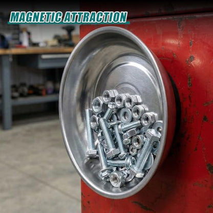 Magnetic Parts Tray, 6" Round Stainless Steel Storage Bowl for Mechanics, Universal Magnetic Tray Holder Organizer Tool for Screw, Socket, Pin, Bolt (6IN) - size: 6IN