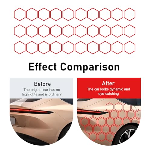 30 Grids Honeycomb Graphic Stickers, Reflective Hexagon Pattern Car Side Body Decals, Waterproof Automotive Body Modification Vinyl Decal, Universal for Car,Truck, SUV (Red) - color: Red