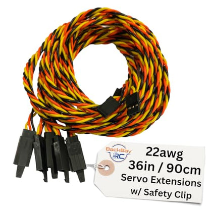 BackBayRC - 90cm / 36in 22awg Twisted Servo Extension Cable with Locking Safety Clip - 60 Strands for RC Vehicles, Drones, E-Bikes - 5 Wires per Pack - style: 90CM / 36in