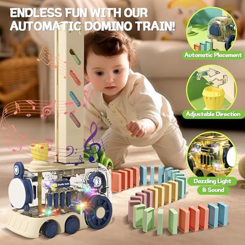 RC Tank Car with Drift Hand Gesture Control 2.4Ghz Free Deformation Truck with Light Spray & Domino Train Toy 80 PCS Dominos STEM Montessori with Lights & Music Gifts for Boys Girls 3-6