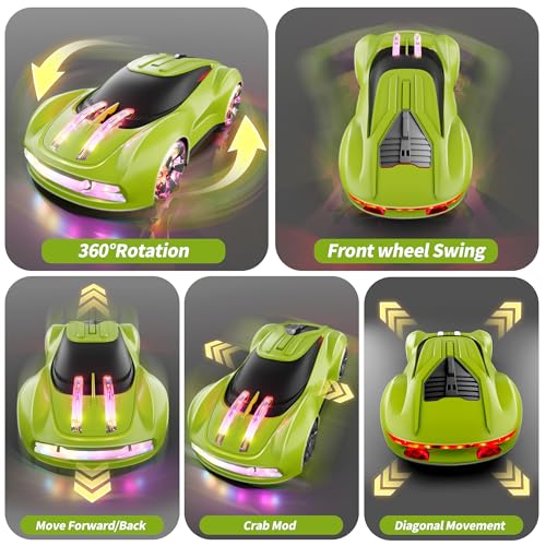 Dwi Dowellin Gesture Sensing RC Stunt Car,Drift Remote Control with Light Spray & Music - Boys Toys Age 6-8-12, Cool Birthday Gifts for Kids Age 7 8 9 10 11 12 Years Old(Green) - color: Green