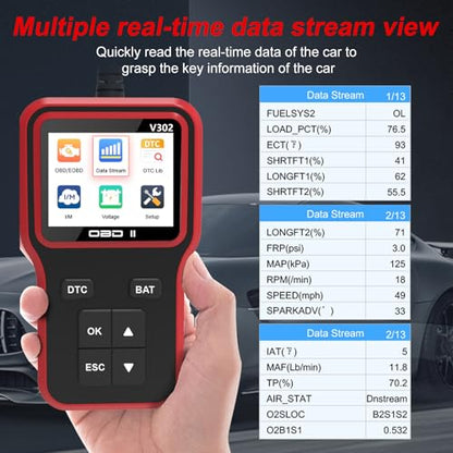 OBD2 Scanner Diagnostic Tool, Car Code Reader and Battery Tester | Checks engine light, reads and clears error codes and emissions readiness on OBD II vehicles since 1996 - color: Red