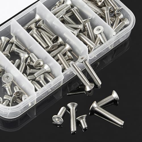 M4 x 8mm 12mm 16mm 20mm 25mm Flat Head Hex Socket Cap Screws Countersunk Bolts, Stainless Steel 304, Metric Allen Hex Drive, Bright Finish, Fully Threaded, Assortment Kit 100PCS - size: M4 x 8/12/16/20/25 mm