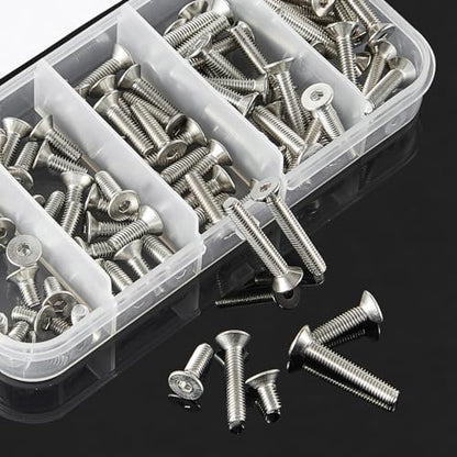 M4 x 8mm 12mm 16mm 20mm 25mm Flat Head Hex Socket Cap Screws Countersunk Bolts, Stainless Steel 304, Metric Allen Hex Drive, Bright Finish, Fully Threaded, Assortment Kit 100PCS - size: M4 x 8/12/16/20/25 mm