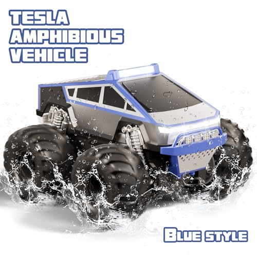 Amphibious Remote Control Car, 1:18 RC Off-Road Monster Truck Toys for Boys,4WD All Terrain Off-Road Pickup, 2.4 GHz RC Vehicles, Waterproof RC Trucks, Christmas Birthday Gifts for Boy Girl (Blue) - color: Blue