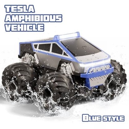 Amphibious Remote Control Car, 1:18 RC Off-Road Monster Truck Toys for Boys,4WD All Terrain Off-Road Pickup, 2.4 GHz RC Vehicles, Waterproof RC Trucks, Christmas Birthday Gifts for Boy Girl (Blue) - color: Blue
