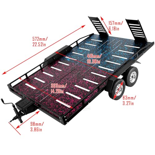 RC Trailer for 1/8 1/10 RC Crawler TRX4 TRX6 Redca t Scout II Gen8 Tamiya Scx10 II D90 Wraith,Aluminum RC Heavy Duty Truck and RC Rock Cars Trailer with RC Trailer Hook Coupler,Colorful - color: (Aluminum Rc Trailer) - Colorful