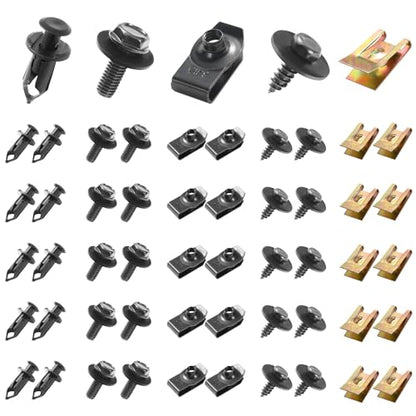 100PCS Car Screws and Bolts, Undertray Screws,Auto Body Fender Screws,Car Clips Plastic Rivet Fasteners - Universal U-Nuts Kit Engine Under Cover Splash Shield Guard Body Bolts