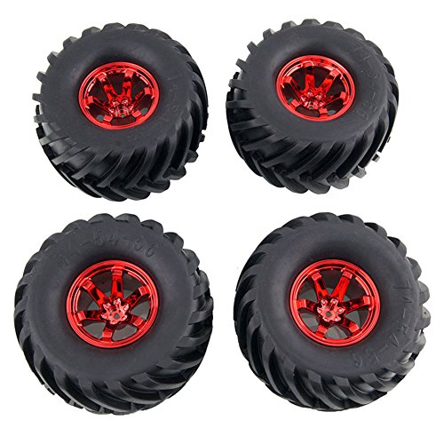 4PCS 1:10 Wheel and Tire Set for 1/10 RC Monster Truck HIMOTO HSP HPI Tamiya Kyosho - color: Black, Red