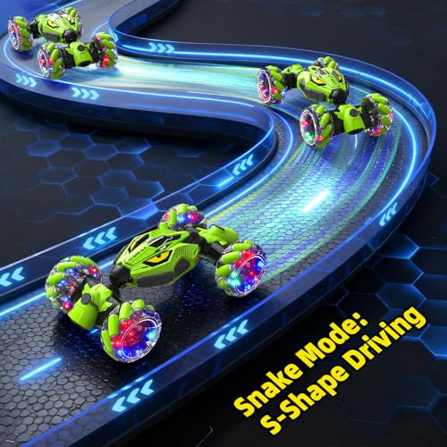 Unique 4WD High Speed RC Cars, Gesture Sensing Remote Control Cars for Boys 8-12, Double‑Sided Driving RC Drift Car, 360° Rotating Stunt Car Toys, Outdoor Toys for Kids Ages 6 7 8 9 10 11 12 Year Old - color: Green