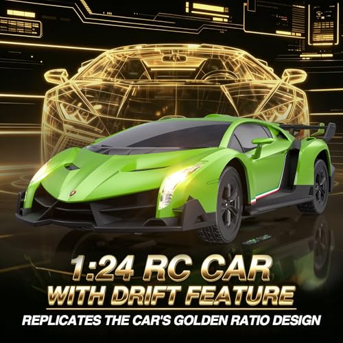 Axirata 1:24 Scale Lamborghini Remote Control Car Lambo Toy Car（Green） | Lamborghini Toy Car Officially Licensed 25KM/H Fast RC Drift Car with LED Light 2.4GHz Race Cars for Boys Girls Birthday Gift