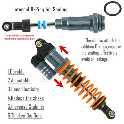 RC Aluminum Front Rear Big Bore RC Shock Absorber Upgrades Part for 1/10 Slash,Stampede,Rustler,Hoss 2WD 4X4 VXL,Alloy 4PCS RC Shocks w/Golden spring,Titanium - color: Titanium- (RC Shocks)