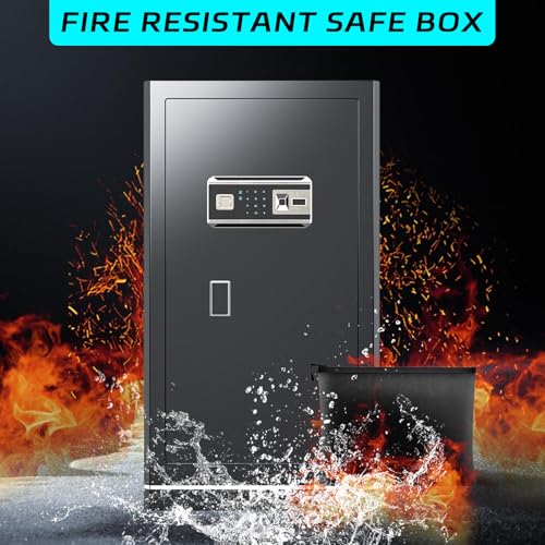 6.5 Cuft Biometric Safe,Home Safe with Fireproof Waterproof Bag,Anti-Theft Digital Security Lock Box with Smart Alert System,Removable Shelf,Built-in Drawer,Personal Document Safes for Money Jewelry - size: 6.5 CuFt