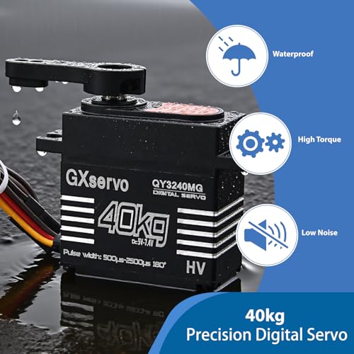 40KG Digital Servo, 3240MG High-Torque Metal Gear, IP67 Waterproof, 5-7.4V, 180°/270° Control Range, 2-Pack for RC Crawler TRX6 SCX10 (270 Degree) - style: 270 Degree