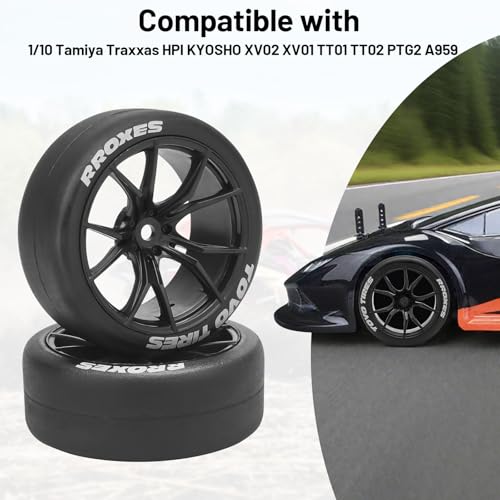 1/10 RC Drift Tires and Wheels, daitoku 12mm Hex Racing Truck Tires and Plastic Wheels Rims for Tamiya Traxxas HPI KYOSHO XV02 XV01 TT01 TT02 PTG2 A959 - Style A (Black) - color: Black