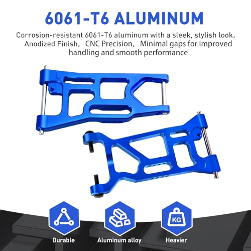 Aluminum Suspension A-Arms Set Front Arms & Rear Arms for 1/10 Losi Tenacity TT Pro 4WD SCT/DB Pro Upgrades, Replace LOS234016 LOS234017 (Blue)