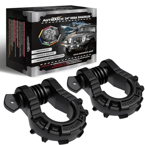 AUTMATCH D Ring Shackles 3/4" Mega Shackle (2 Pack) 68,000Ibs Break Strength - Heavy Duty Clevis Shackles 7/8" Screw Pin & Isolator Washer for Tow Strap Winch Off Road Vehicle Recovery, Frosted Black - color: Frosted Black