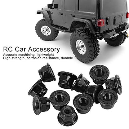 12PCS 4mm Nonslip Wheel Lock Nut Spare Parts Fit for Axial SCX10 1/10 RC Model Car Anti Slip Lock Nuts (Black)
