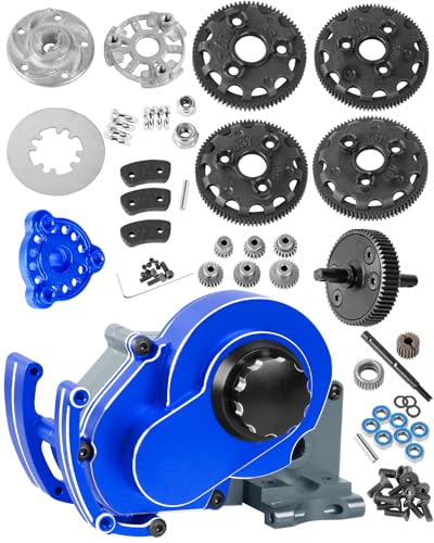 RC Transmission Complete Upgrades Part for 1/10 Slash 2WD(VXL),Rustler 2WD(VXL),Stampede 2WD(VXL),Bandit 2WD(VXL),Alloy Aluminum Gearbox,Replace #3695,Navy Blue &Titanium - color: Navy Blue&titanium(1set)