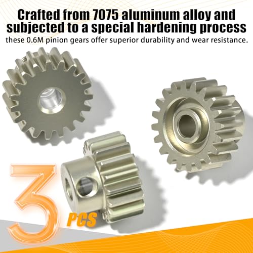 3PCS 0.6 Mod 0.6M Pinion Gear Set 18T 19T 20T, 7075 Aluminum Alloy RC Gears with 3.175mm Bore for 540 550 Brushed Brushless Motors, Fits for 1/10 Tamiya Redcat HSP HPI RC Cars - size: 18 19 20T