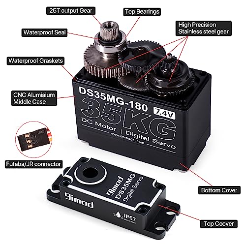 Waterproof 35KG High Torque RC Steering Servo Motor, Powerful & Fast Full Metal Gear Digital High Speed arduino servo for 1/8 1/10 1/12 RC Cars, Crawler, Truck, Buggy, Robotic, Control Angle 180° - size: 35kg 180°