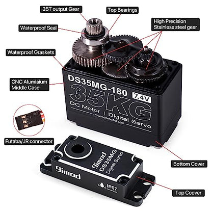 Waterproof 35KG High Torque RC Steering Servo Motor, Powerful & Fast Full Metal Gear Digital High Speed arduino servo for 1/8 1/10 1/12 RC Cars, Crawler, Truck, Buggy, Robotic, Control Angle 180° - size: 35kg 180°