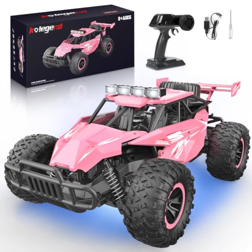 kolegend Remote Control Car for Girls 50+min Monster Trucks 20km/h 1:12 Scale 13 Inch All Terrains RC Truck with Flashing Chassis Lights Gift Toys for Girls Kids Boys - color: Pink
