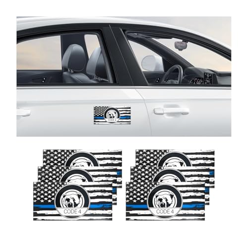 Thin Line Code 4 Car Sticker, 6PCS Waterproof Reflective American Flag Police Support Vehicle Window Bumper Decal, Auto Exterior Decoration, Universal for Truck SUV Sedan