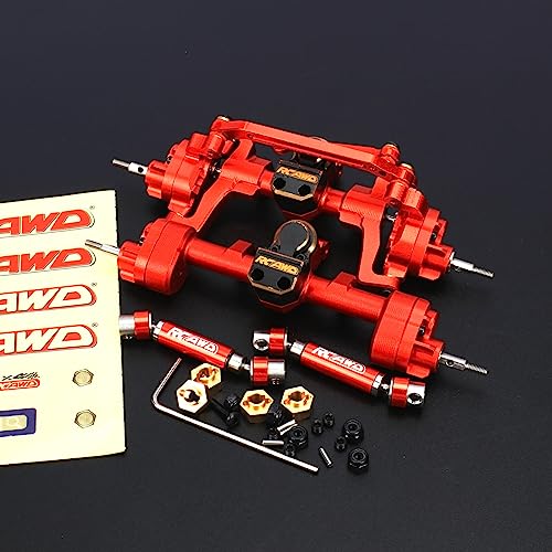 RCAWD All Metal Front Rear Axles with Center Drive Shaft and Diff Gear for 1/24 ECX Barrage Portal Axle RGT FTX Series RC Crawler Upgrades Parts Red - color: Red