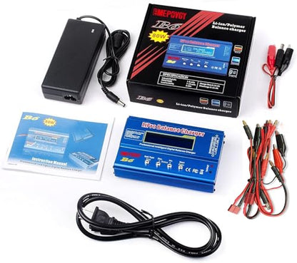 B6 Lipo Battery Balance Charger 80W Discharger for NiMH/NiCd (1-15S) LiPo/Li-ion/Life Battery (1-6S) RC Hobby Batteries Balance Charger with AC Power Supply
