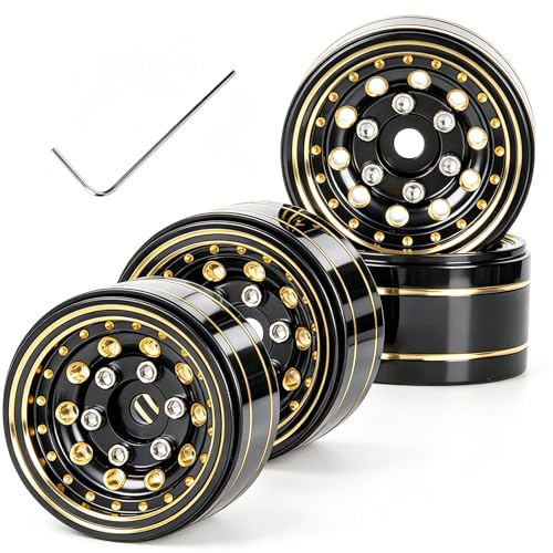RC 1.0 Beadlock Wheel Rims Set for 1/18 1/24 Trx4m SCX24 FCX24 RC Crawler Car,1.0 Wheel Rims RC Full Brass Beadlock Wheels Rims(4PCS)