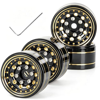 RC 1.0 Beadlock Wheel Rims Set for 1/18 1/24 Trx4m SCX24 FCX24 RC Crawler Car,1.0 Wheel Rims RC Full Brass Beadlock Wheels Rims(4PCS)