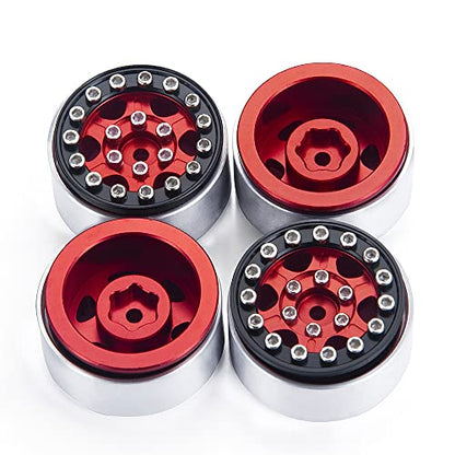 4Pcs 1.0" Micro Beadlock Wheels RC Crawler Wheels, Red+Black | For 1/24 Axial SCX24 Bronco Deadbolt C10, RC Crawler Car