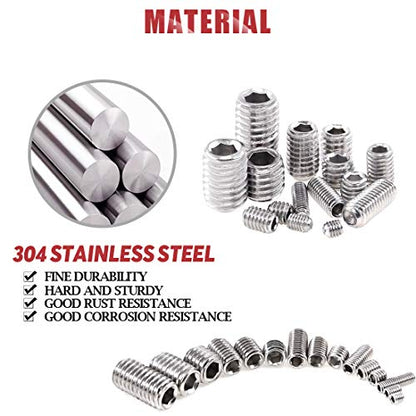Hilitchi 295Pcs M3/4/5/6/8 304 Stainless Steel Set Screw Assortment with Internal Hex Drive and Cup Point, Metric - color: Silver - Metric - 295pcs