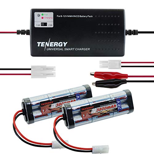 Tenergy 2 Pack of 7.2V 3800mAh NiMH Flat Battery w/Standard Tamiya Connector and Charger for RC Hobbies & AEGs - size: 2 Pack with Charger
