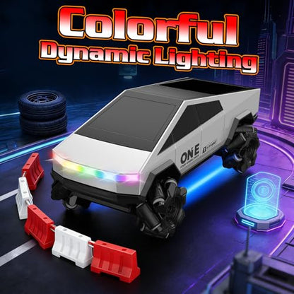 Gesture Sensing RC Stunt Car, RC Drift Car 360°Rotating Drifting RC Cars 1/28 4WD Drift RC Stunt Cars with Colorful Light 2.4GHz Remote Control Truck Gifts Toy for Kids Boys 8-12 - color: Silver