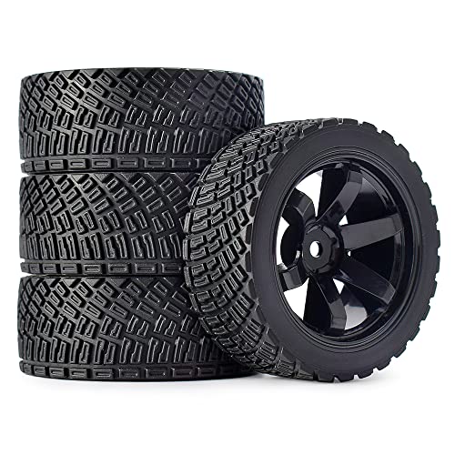 4PCS 65mm RC Rally Car Rubber Tires and 6-Spokes Wheel Rims 12mm Hex Compatible with 1/10 RC On-Road Rally Racing Car HSP Tamiya Sakura HPI WR8 HSP TT02 WLtoys (Black) - color: Black