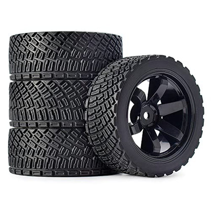 4PCS 65mm RC Rally Car Rubber Tires and 6-Spokes Wheel Rims 12mm Hex Compatible with 1/10 RC On-Road Rally Racing Car HSP Tamiya Sakura HPI WR8 HSP TT02 WLtoys (Black) - color: Black